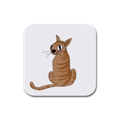 Brown Cat Rubber Square Coaster (4 Pack)  by Valentinaart