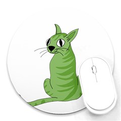 Green Cat Round Mousepads by Valentinaart