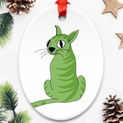 Green Cat Ornament (oval)  by Valentinaart