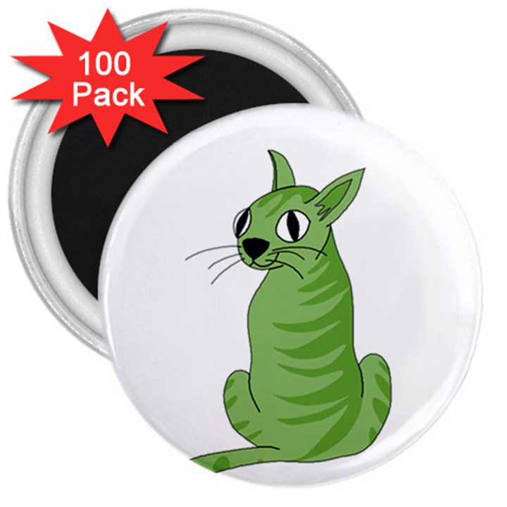 Green cat 3  Magnets (100 pack)