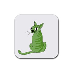 Green Cat Rubber Coaster (square)  by Valentinaart