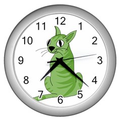 Green Cat Wall Clocks (silver)  by Valentinaart