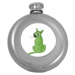 Green Cat Round Hip Flask (5 Oz) by Valentinaart