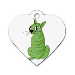 Green Cat Dog Tag Heart (one Side) by Valentinaart