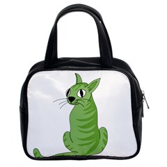 Green Cat Classic Handbags (2 Sides) by Valentinaart