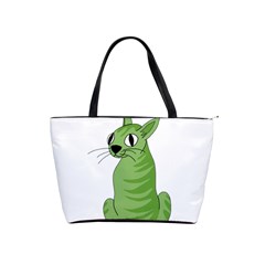 Green Cat Shoulder Handbags by Valentinaart