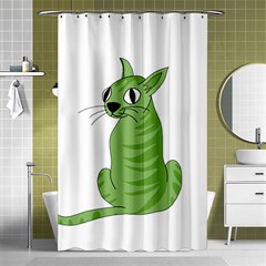 Green Cat Shower Curtain 48  X 72  (small)  by Valentinaart