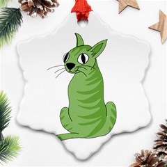 Green Cat Snowflake Ornament (2-side) by Valentinaart