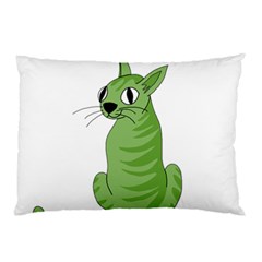 Green Cat Pillow Case (two Sides) by Valentinaart