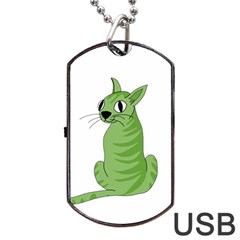 Green Cat Dog Tag Usb Flash (two Sides)  by Valentinaart