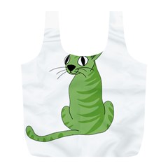 Green Cat Full Print Recycle Bags (l)  by Valentinaart