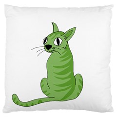 Green Cat Large Flano Cushion Case (one Side) by Valentinaart