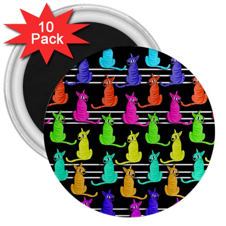 Colorful cats pattern 3  Magnets (10 pack) 