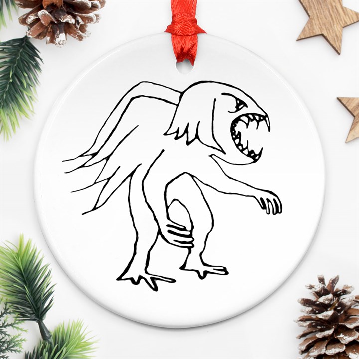 Monster Bird Drawing Round Ornament (Two Sides) 