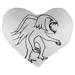 Monster Bird Drawing Large 19  Premium Flano Heart Shape Cushions by dflcprints