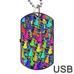 Colorful Cats Dog Tag Usb Flash (one Side) by Valentinaart