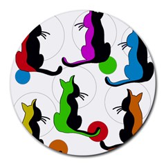 Colorful Abstract Cats Round Mousepads by Valentinaart