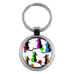 Colorful Abstract Cats Key Chains (round)  by Valentinaart