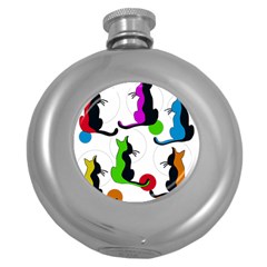 Colorful Abstract Cats Round Hip Flask (5 Oz) by Valentinaart