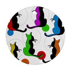 Colorful Abstract Cats Round Ornament (two Sides)  by Valentinaart