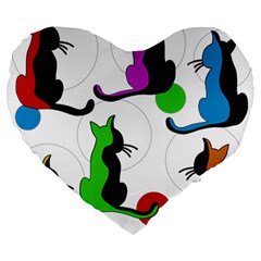 Colorful Abstract Cats Large 19  Premium Heart Shape Cushions by Valentinaart