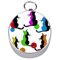 Colorful Abstract Cats Silver Compasses by Valentinaart