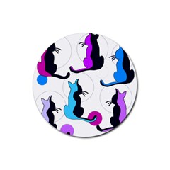 Purple Abstract Cats Rubber Round Coaster (4 Pack)  by Valentinaart