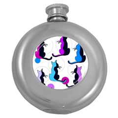 Purple Abstract Cats Round Hip Flask (5 Oz) by Valentinaart