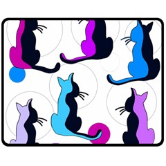 Purple Abstract Cats Double Sided Fleece Blanket (medium)  by Valentinaart