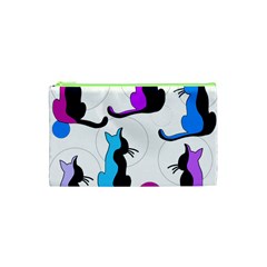 Purple Abstract Cats Cosmetic Bag (xs) by Valentinaart