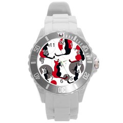 Elegant Abstract Cats  Round Plastic Sport Watch (l) by Valentinaart