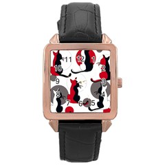 Elegant Abstract Cats  Rose Gold Leather Watch  by Valentinaart