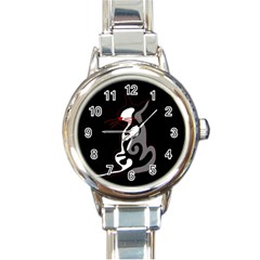 Gray elegant cat Round Italian Charm Watch