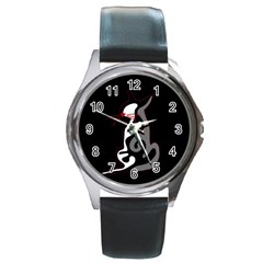 Gray elegant cat Round Metal Watch