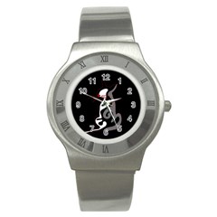 Gray elegant cat Stainless Steel Watch