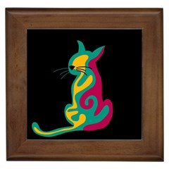 Colorful Abstract Cat  Framed Tiles by Valentinaart