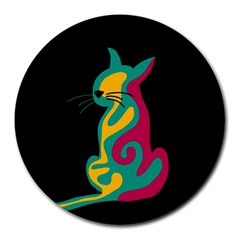 Colorful Abstract Cat  Round Mousepads by Valentinaart