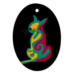 Colorful Abstract Cat  Ornament (oval) 