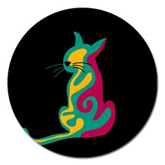 Colorful Abstract Cat  Magnet 5  (round) by Valentinaart