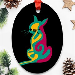 Colorful Abstract Cat  Oval Ornament (two Sides) by Valentinaart