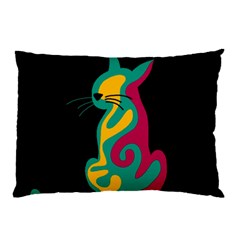 Colorful Abstract Cat  Pillow Case (two Sides) by Valentinaart