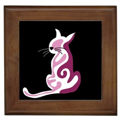 Pink Abstract Cat Framed Tiles by Valentinaart