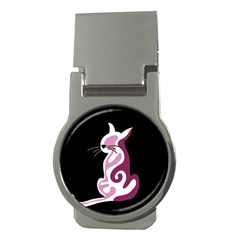 Pink Abstract Cat Money Clips (round)  by Valentinaart