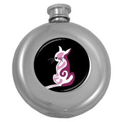 Pink Abstract Cat Round Hip Flask (5 Oz) by Valentinaart