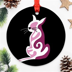 Pink Abstract Cat Round Ornament (two Sides)  by Valentinaart