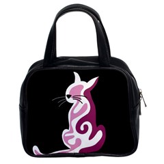 Pink Abstract Cat Classic Handbags (2 Sides) by Valentinaart