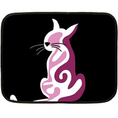 Pink Abstract Cat Double Sided Fleece Blanket (mini)  by Valentinaart