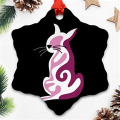 Pink Abstract Cat Snowflake Ornament (2-side) by Valentinaart