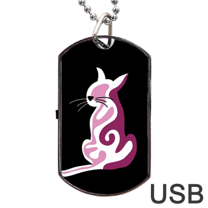 Pink abstract cat Dog Tag USB Flash (One Side)