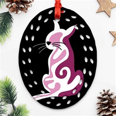 Pink Abstract Cat Oval Filigree Ornament (2-side)  by Valentinaart